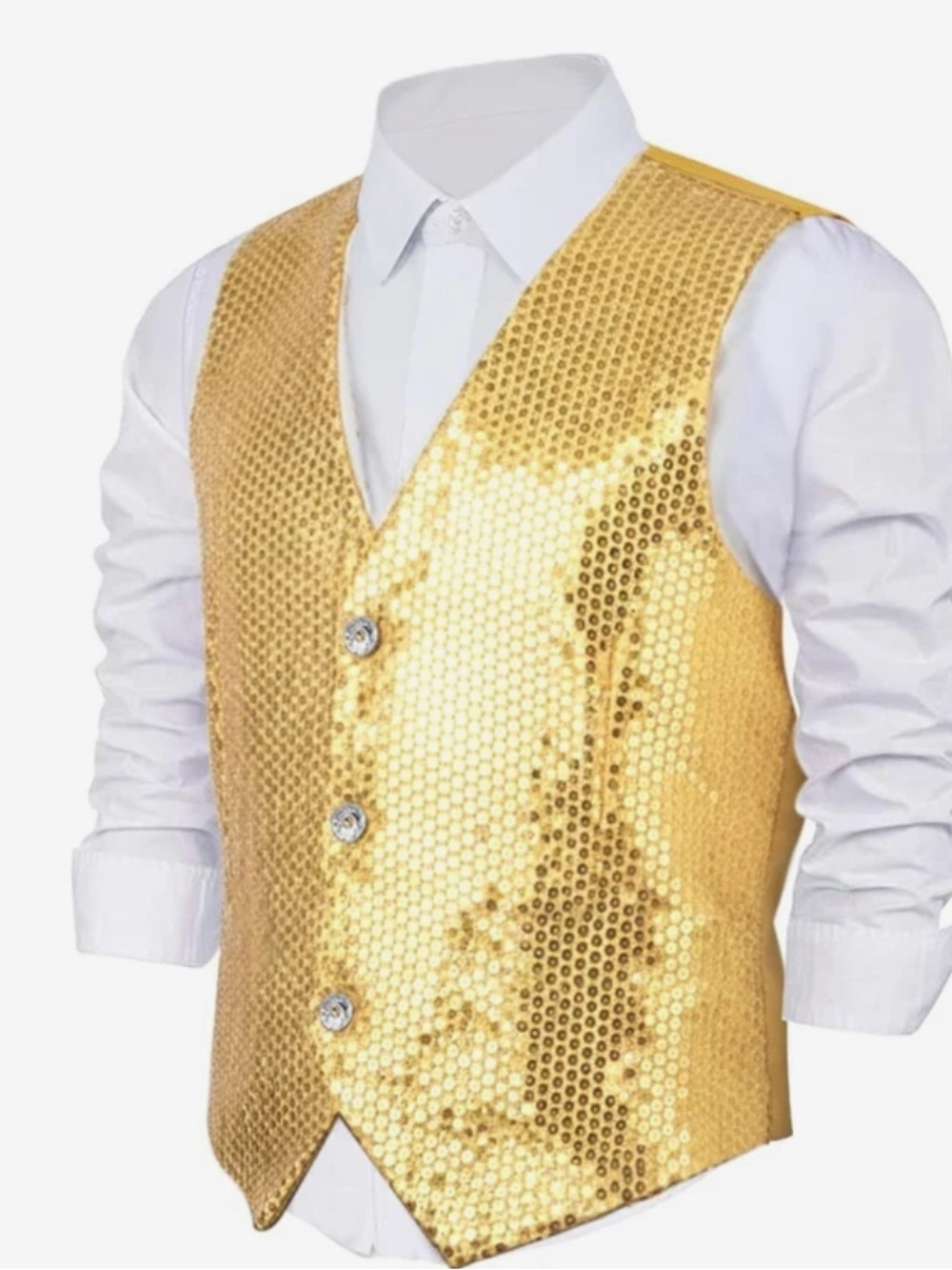 Dress Up America Men's Gold Sequin Vest – Shiny Party Waistcoat.  Size M.  New.